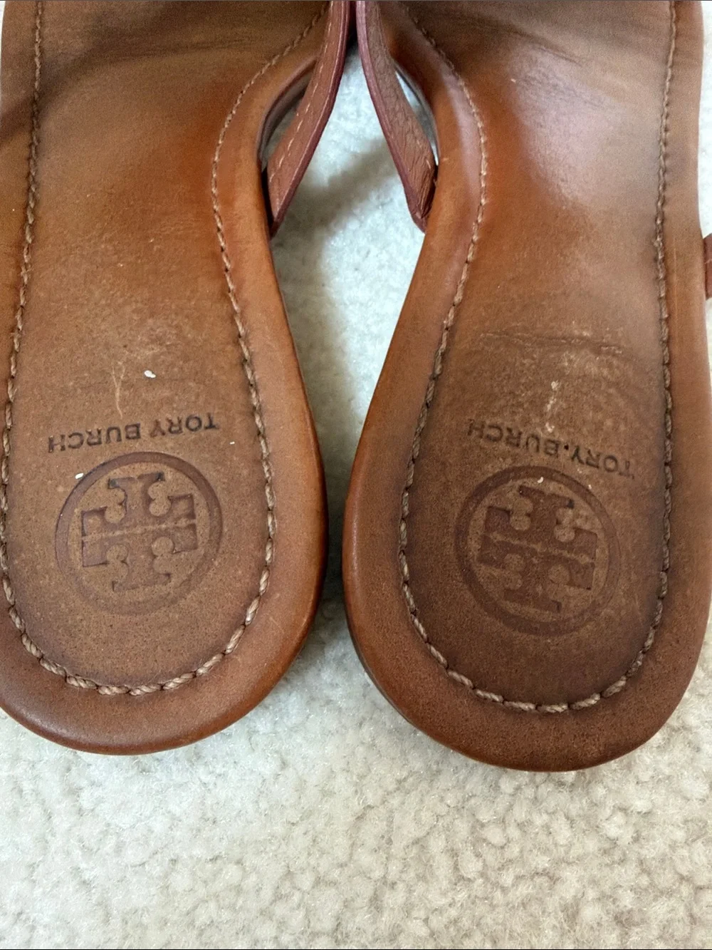Tory Burch Miller Logo Thong Sandals in Cognac Brown